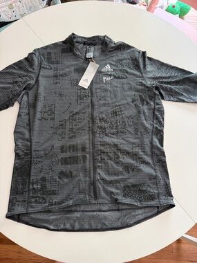 adidas Black and Dark Gray Patterned Zip-Up Jersey